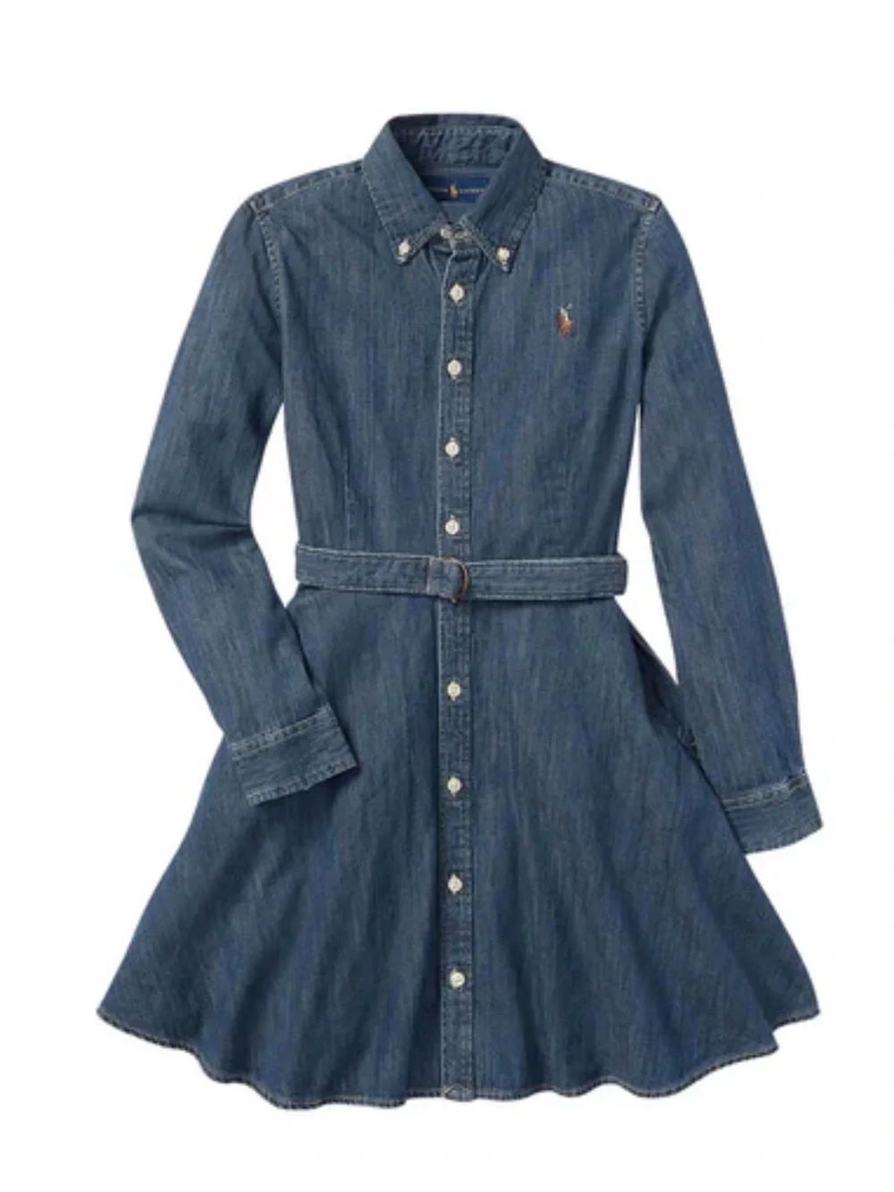 Ralph Lauren Dark Blue Denim Shirt Dress with Tie Waist